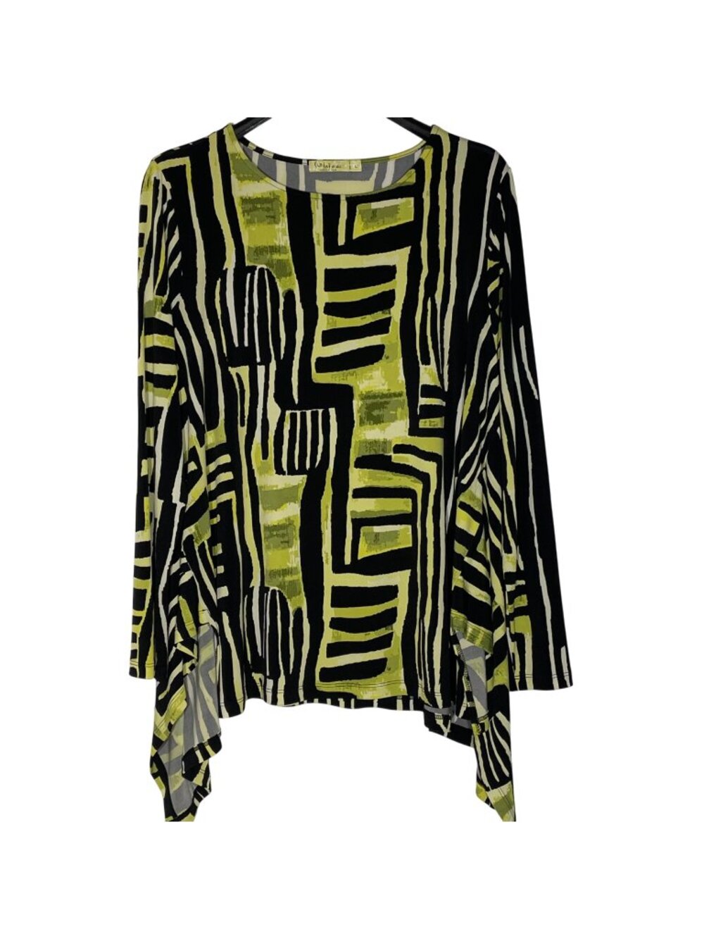 Chalet et Ceci Reanna Top Abstract Artsy Sz LG Art to Wear Sharkbite Hem